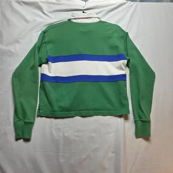 Abercrombie & Fitch Rugby Shirt Women's Green Blue White Crop Y2K Sports - XS - Picture 5 of 5